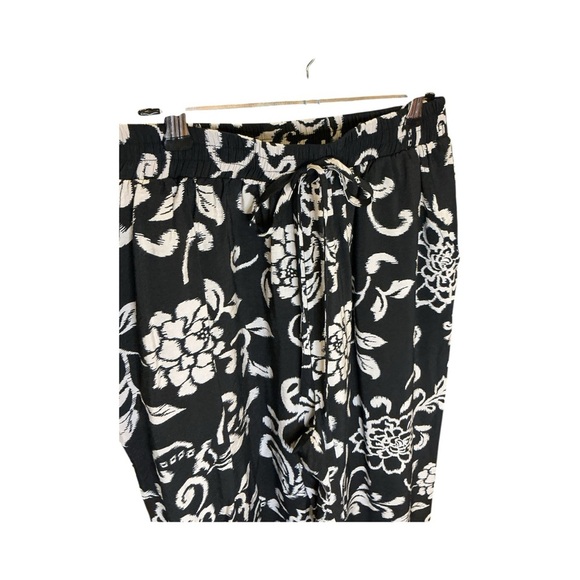 GLG Good Life Gear M Black White Floral Scroll Lounge Pants Drawstring - Picture 4 of 11